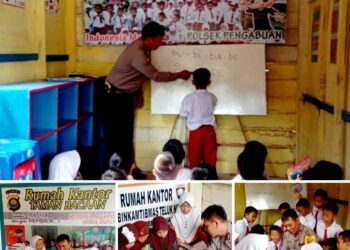 Di Taman Bacaan Rukan Bhabinkamtibmas Teluk Nilau, Aipda Ucen Bimbing Anak-anak Gemar Membaca