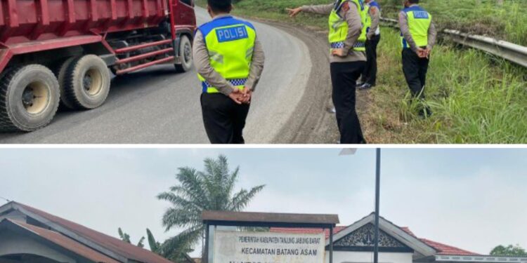 Jajaran Satlantas Polres Tanjab Barat Cek Daerah Rawan Laka Jalintim