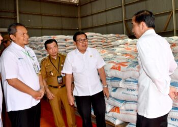 Kunjungi Gudang Bulog Pematang Kandis, Presiden Tinjau Stok Beras dan Serahkan Bantuan Pangan