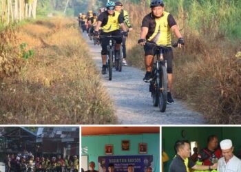 Sambut HUT Bhayangkara Ke-78, Polres Tanjab Barat Gelar Gowes 78 Km dan Bagi Bansos