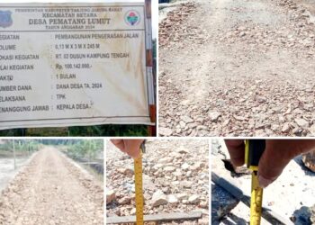 Gunakan DD, Pekerjaan Pengerasan Jalan di Desa Pematang Lumut Diduga Asal Jadi