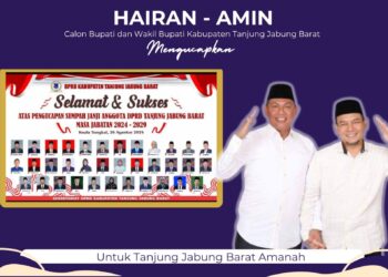 Hairan-Amin Ucapkan Selamat Atas Pelantikan 35 Anggota DPRD Tanjab Barat Periode 2024-2029 