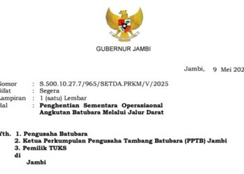 Demi Kelancaran Keberangkatan CJH, Pemerintah Provinsi Jambi Keluarkan Surat Pemberhentian Sementara Angkutan Batubara
