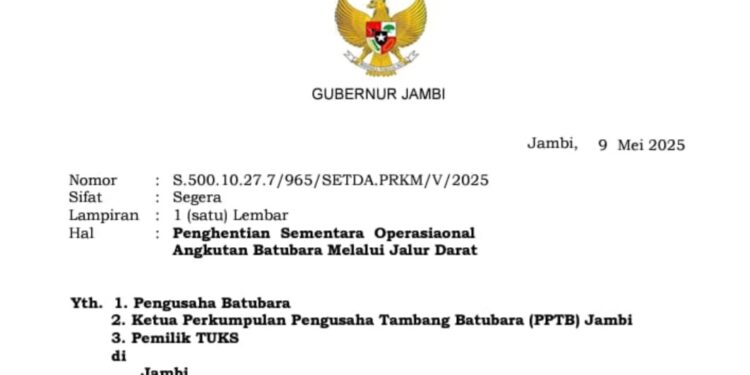 Demi Kelancaran Keberangkatan CJH, Pemerintah Provinsi Jambi Keluarkan Surat Pemberhentian Sementara Angkutan Batubara